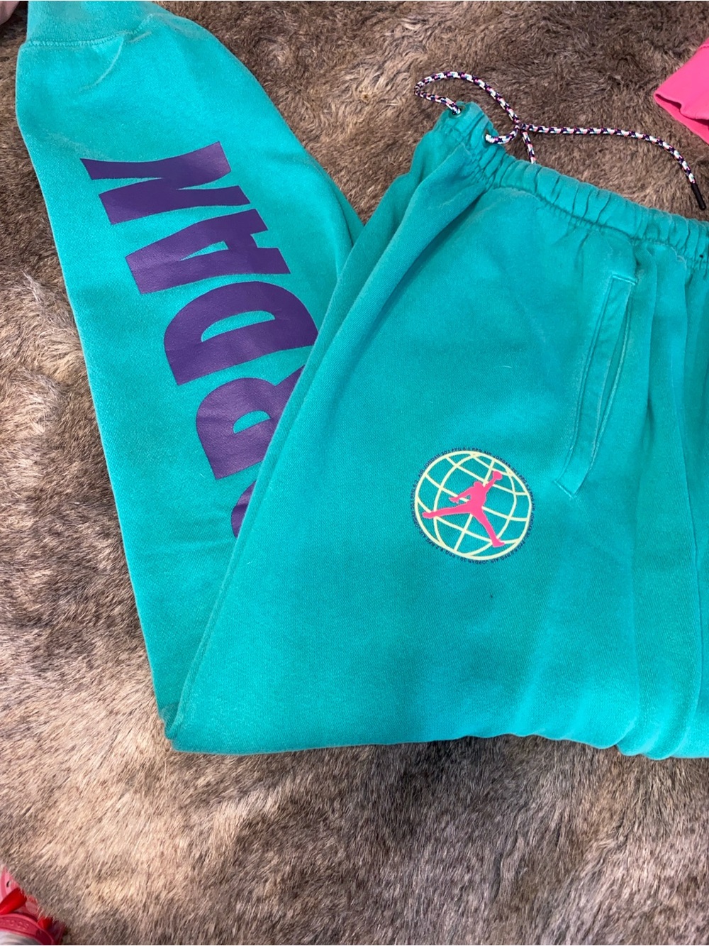 Jordan Teal Sweatpants with Purple Leg Logo